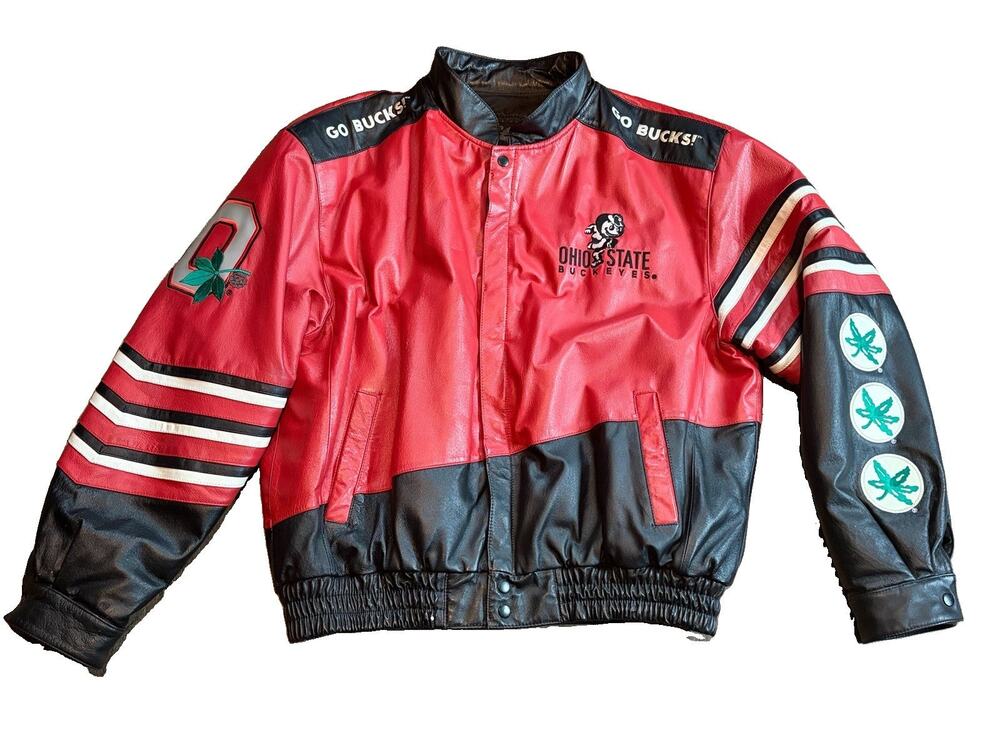 Leather Gallery Ohio State Buckeyes Leather Jacket Mens XL Red Black Embroidered